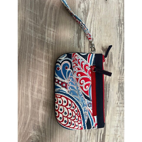 Vera Bradley Wristlet Pouch Bag Wallet Blue White Red Print like new with zipper - Picture 2 of 4